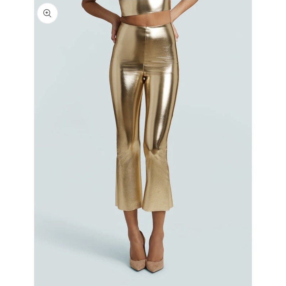 Commando Faux Patent Leather Gold Flare Pants Metallic High Rise XS NWT